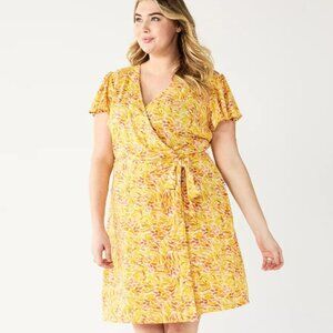 NINE‎ WEST FAUX WRAP FLUTTER SLEEVE DRESS SIZE XXL